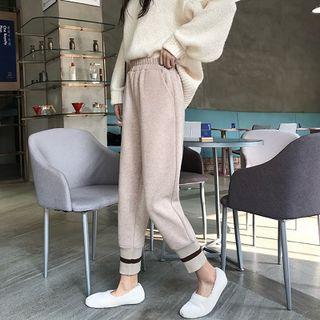 Color-block High-waist Acrylic Cropped Harem Pants