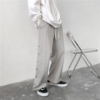 Snap Button Wide Leg Sweatpants