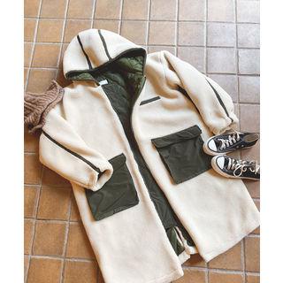 Hooded Contrast-trim Fleece Jacket