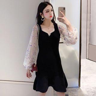 Long-sleeve Sequined Ruffled Dress