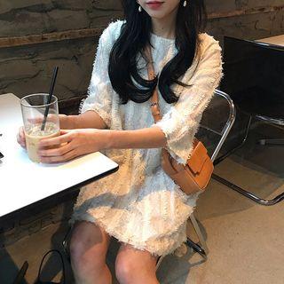 Elbow-sleeve Textured Dress