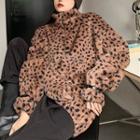 Leopard Print Half-zip Furry Pullover
