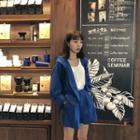 Set: Buttoned Hooded Jacket + Wide Leg Shorts Set - Blue - One Size
