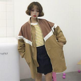 Contrast Trim Long Bomber Jacket