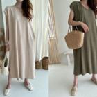 V-neck Cap-sleeve Long T-shirtdress