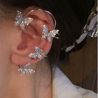 Butterfly Rhinestone Alloy Earring 1 Pc - Left - Silver - One Size