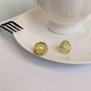 Faux Crystal Alloy Earring 1 Pair - Gold & Green - One Size