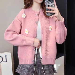 Long-sleeve Embroidered Flower Pattern Knit Sweater Cardigan