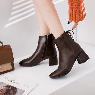 Lace-up Back Chunky-heel Short Boots