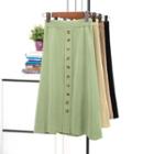 Buttoned Slit-hem A-line Knit Skirt