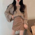 Cable Knit Sweater / Irregular Mini A-line Skirt