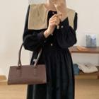 Long-sleeve Contrast Collar Corduroy Midi A-line Dress