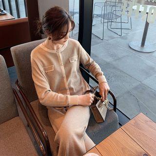 Contrast Trim Cardigan / Midi A-line Skirt / Wide-leg Pants
