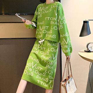 Set: Lettering Sweater + Midi Knit Skirt