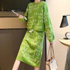 Set: Lettering Sweater + Midi Knit Skirt