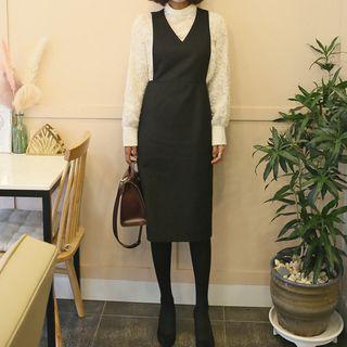 V-neck H-line Pinafore Dress