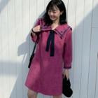 Long-sleeve Sailor Collar Dress Purple - One Size