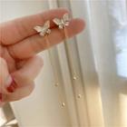 Butterfly Rhinestone Fringed Earring 1 Pair - 925 Silver Needle - Gold - One Size