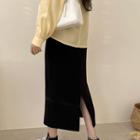 Band-waist Slit-back Long Skirt Black - One Size