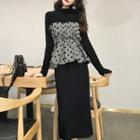Mock Two-piece Long-sleeve Top / Midi Knit Skirt