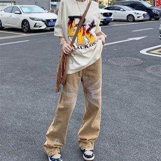 Sun Embroidered Straight Leg Jeans