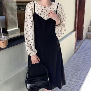 Strappy Midi A-line Dress / Floral Blouse