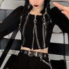 Balloon-sleeve Zip-up Knit Crop Top