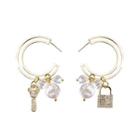Non-matching Rhinestone Lock & Key Faux Pearl Dangle Earring 1 Pair - As Shown In Figure - One Size