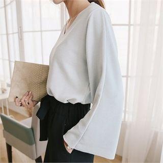 V-neck Bell-sleeve Knit Top