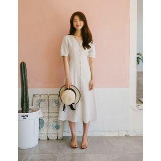 Linen Blend A-line Long Shirtdress