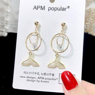 Rhinestone Whale Tail Dangle Earring 1 Pair - E1360 - Gold - One Size
