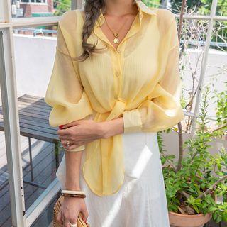 Tie-front Cropped Sheer Blouse