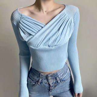 Long-sleeve Wrap Ribbed Knit Top