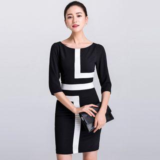 Two-tone 3/4-sleeve Sheath Dress