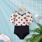 Short-sleeve Heart Print Swimsuit