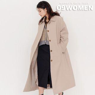 Plus Size Hidden-button Mac Coat With Sash