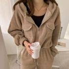 Drawstring-hem Zip-up Knit Hoodie