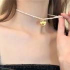 Heart Pendant Freshwater Pearl Choker White Pearl - Gold - One Size