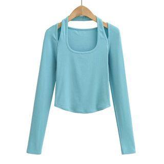 Mock Two-piece Long-sleeve Halter Knit Top