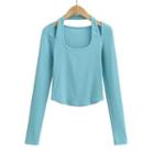 Mock Two-piece Long-sleeve Halter Knit Top