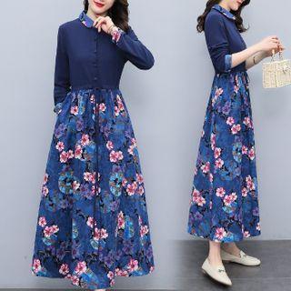 Print Panel Maxi A-line Shirtdress