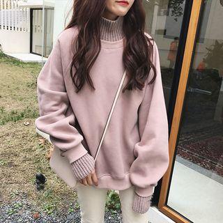 High-neck Plain Long-sleeve Sweatshirt