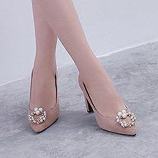 Pointed Faux Pearl High Heel Pumps