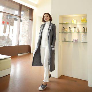 Sailor-collar Long Knit Cardigan