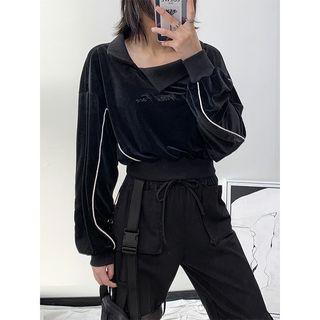 Embroidered Asymmetric Velvet Sweatshirt