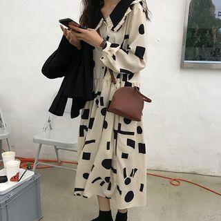 Long-sleeve Printed Midi Dress As Shown In Figure - One Size