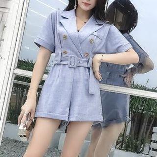 Short-sleeve Notch Lapel Double-breasted Playsuit