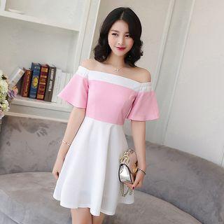 Color Block Off-shoulder A-line Dress