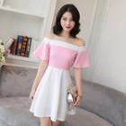 Color Block Off-shoulder A-line Dress
