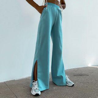 Slit-hem Straight Wide-leg Pants